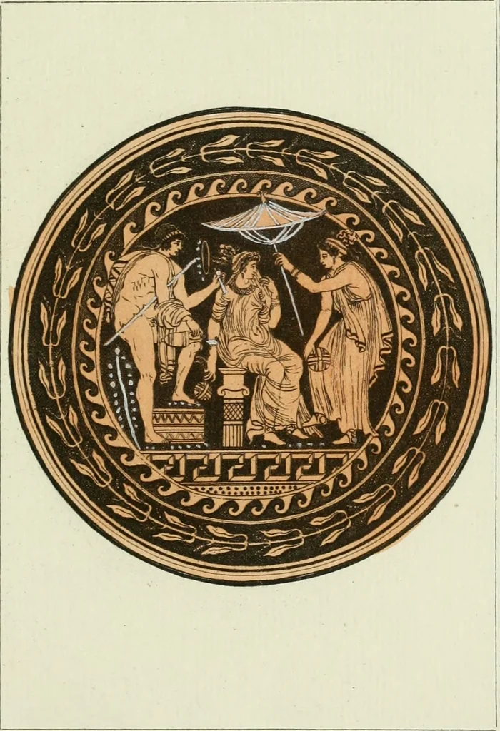An illustration from Antiquités étrusques, grecques et romaines : ou les beaux vases étrusques, grecs et romains, et les peintures rendues avec les couleurs qui leur sont propres, 1787, leaf 160