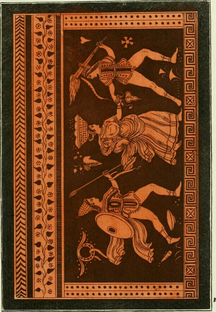 An illustration from Antiquités étrusques, grecques et romaines : ou les beaux vases étrusques, grecs et romains, et les peintures rendues avec les couleurs qui leur sont propres, 1787, leaf 166