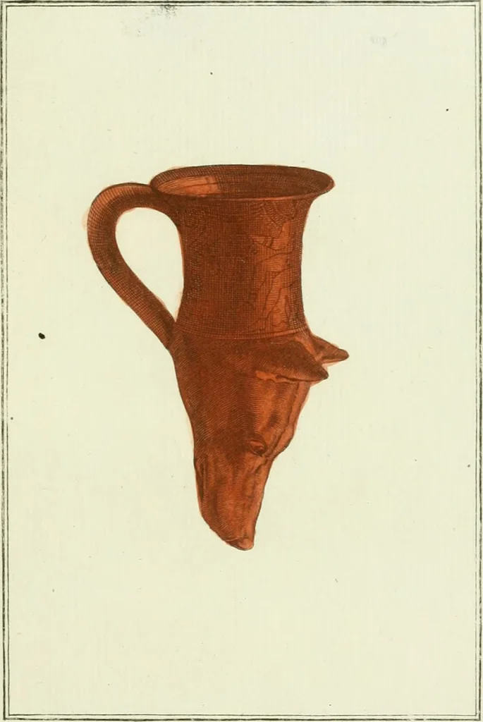 An illustration from Antiquités étrusques, grecques et romaines : ou les beaux vases étrusques, grecs et romains, et les peintures rendues avec les couleurs qui leur sont propres, 1787, leaf 168