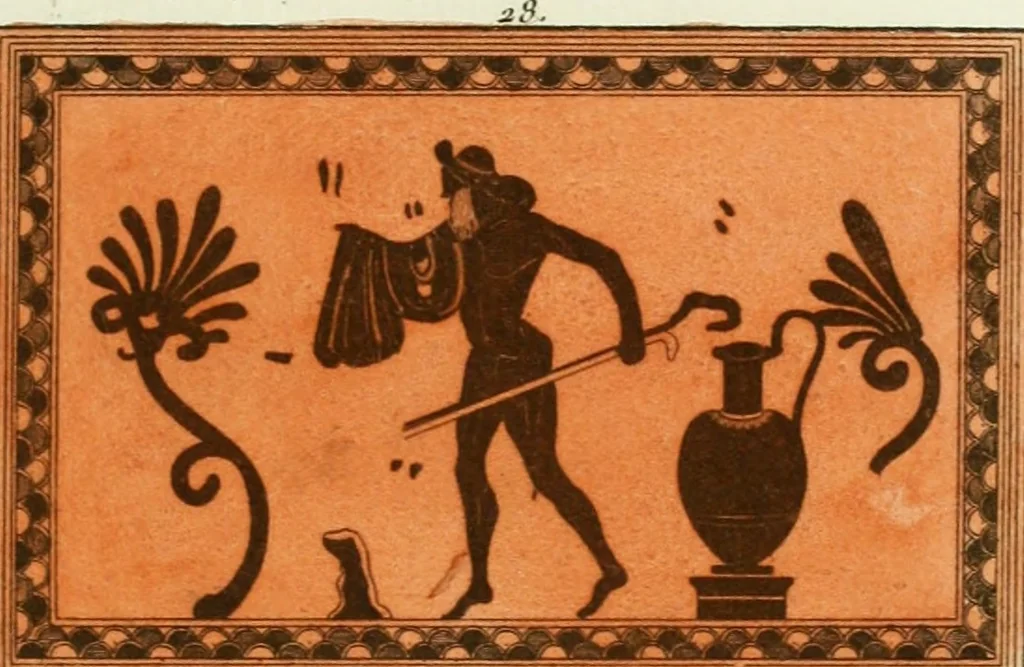 An illustration from Antiquités étrusques, grecques et romaines : ou les beaux vases étrusques, grecs et romains, et les peintures rendues avec les couleurs qui leur sont propres, 1787, leaf 172