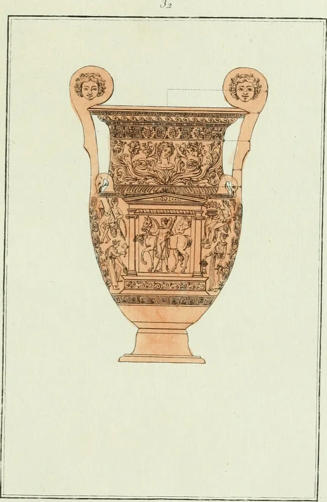 An illustration from Antiquités étrusques, grecques et romaines : ou les beaux vases étrusques, grecs et romains, et les peintures rendues avec les couleurs qui leur sont propres, 1787, leaf 178