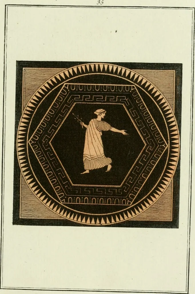 An illustration from Antiquités étrusques, grecques et romaines : ou les beaux vases étrusques, grecs et romains, et les peintures rendues avec les couleurs qui leur sont propres, 1787, leaf 184