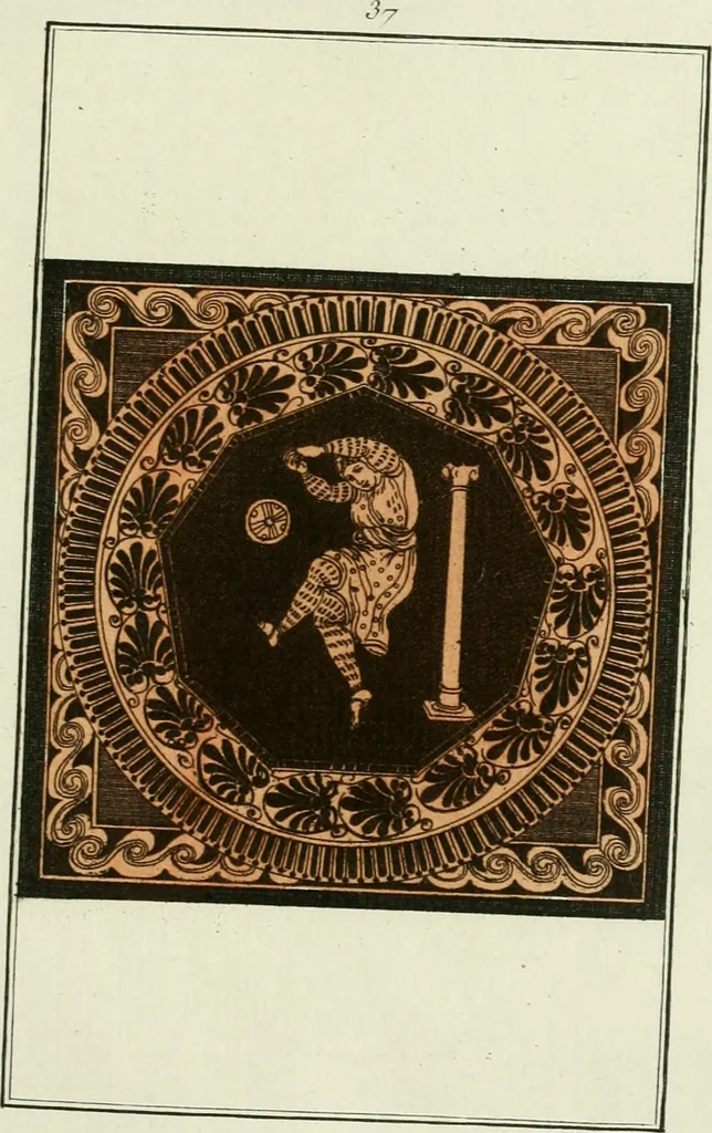 An illustration from Antiquités étrusques, grecques et romaines : ou les beaux vases étrusques, grecs et romains, et les peintures rendues avec les couleurs qui leur sont propres, 1787, leaf 188