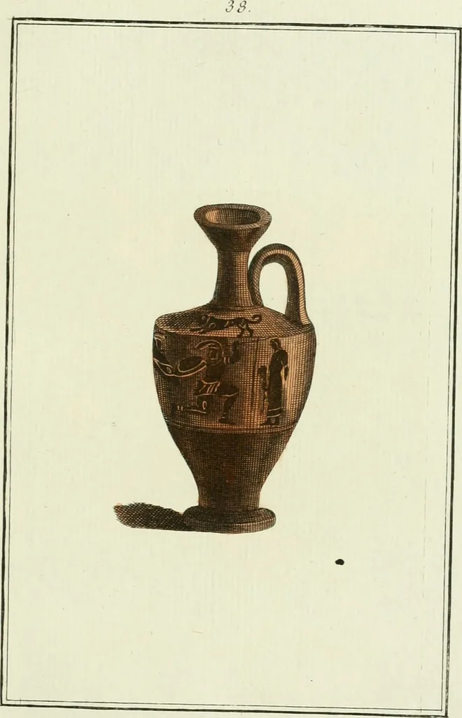 An illustration from Antiquités étrusques, grecques et romaines : ou les beaux vases étrusques, grecs et romains, et les peintures rendues avec les couleurs qui leur sont propres, 1787, leaf 190