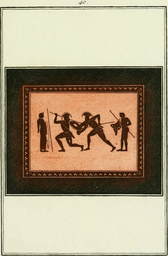 An illustration from Antiquités étrusques, grecques et romaines : ou les beaux vases étrusques, grecs et romains, et les peintures rendues avec les couleurs qui leur sont propres, 1787, leaf 194