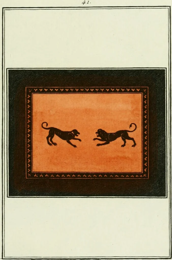 An illustration from Antiquités étrusques, grecques et romaines : ou les beaux vases étrusques, grecs et romains, et les peintures rendues avec les couleurs qui leur sont propres, 1787, leaf 196