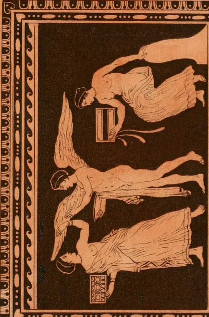 An illustration from Antiquités étrusques, grecques et romaines : ou les beaux vases étrusques, grecs et romains, et les peintures rendues avec les couleurs qui leur sont propres, 1787, leaf 200
