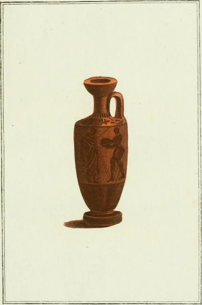 An illustration from Antiquités étrusques, grecques et romaines : ou les beaux vases étrusques, grecs et romains, et les peintures rendues avec les couleurs qui leur sont propres, 1787, leaf 202