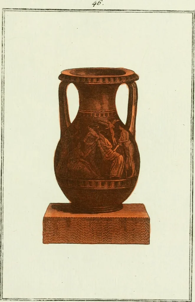 An illustration from Antiquités étrusques, grecques et romaines : ou les beaux vases étrusques, grecs et romains, et les peintures rendues avec les couleurs qui leur sont propres, 1787, leaf 206