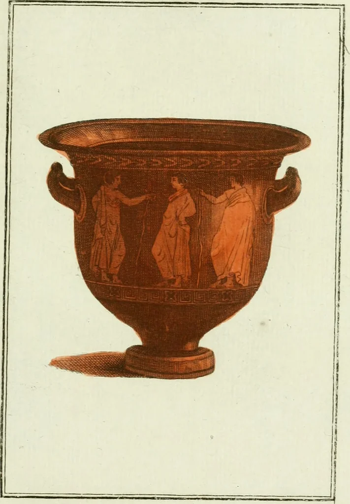 An illustration from Antiquités étrusques, grecques et romaines : ou les beaux vases étrusques, grecs et romains, et les peintures rendues avec les couleurs qui leur sont propres, 1787, leaf 218