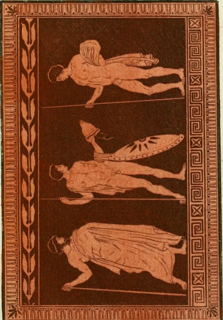 An illustration from Antiquités étrusques, grecques et romaines : ou les beaux vases étrusques, grecs et romains, et les peintures rendues avec les couleurs qui leur sont propres, 1787, leaf 222