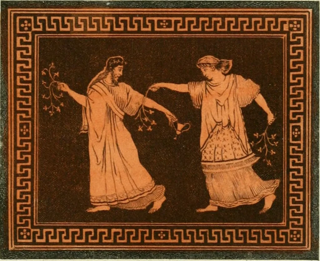 An illustration from Antiquités étrusques, grecques et romaines : ou les beaux vases étrusques, grecs et romains, et les peintures rendues avec les couleurs qui leur sont propres, 1787, leaf 232