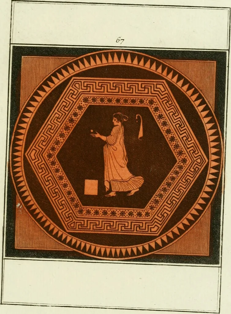 An illustration from Antiquités étrusques, grecques et romaines : ou les beaux vases étrusques, grecs et romains, et les peintures rendues avec les couleurs qui leur sont propres, 1787, leaf 248