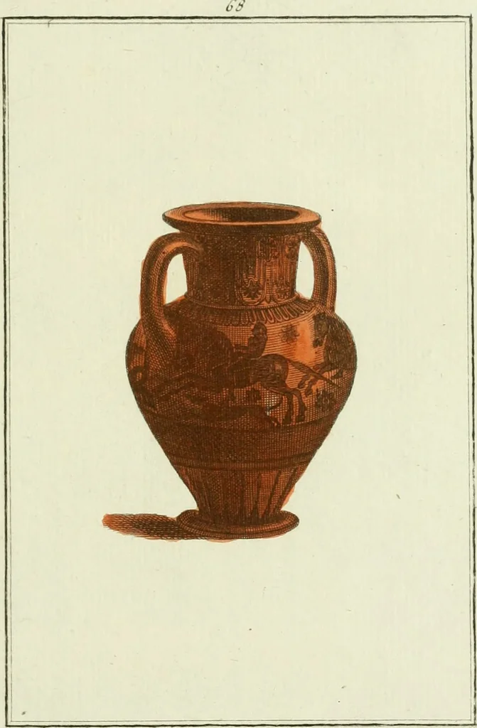 An illustration from Antiquités étrusques, grecques et romaines : ou les beaux vases étrusques, grecs et romains, et les peintures rendues avec les couleurs qui leur sont propres, 1787, leaf 250
