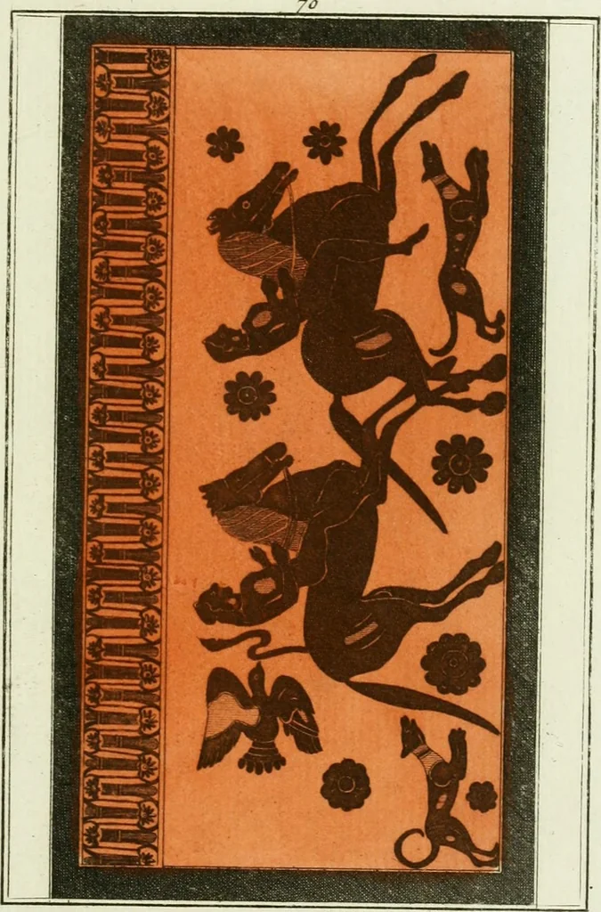 An illustration from Antiquités étrusques, grecques et romaines : ou les beaux vases étrusques, grecs et romains, et les peintures rendues avec les couleurs qui leur sont propres, 1787, leaf 254