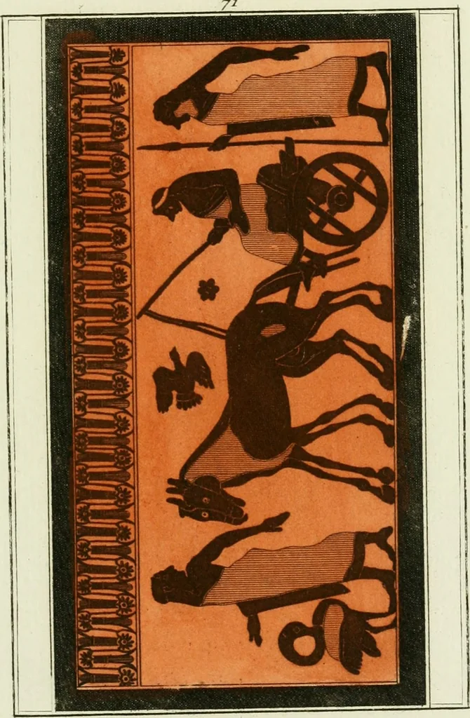 An illustration from Antiquités étrusques, grecques et romaines : ou les beaux vases étrusques, grecs et romains, et les peintures rendues avec les couleurs qui leur sont propres, 1787, leaf 256