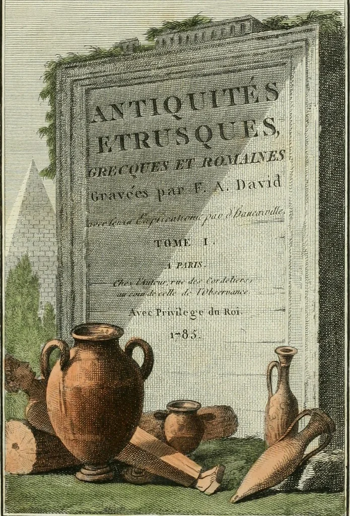 An illustration from Antiquités étrusques, grecques et romaines : ou les beaux vases étrusques, grecs et romains, et les peintures rendues avec les couleurs qui leur sont propres, 1787, leaf 6