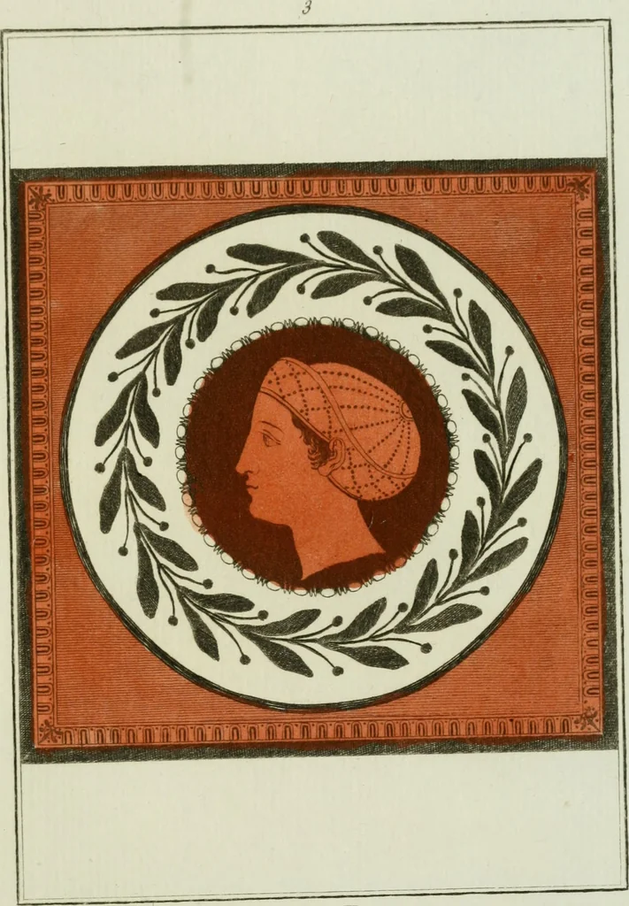 An illustration from Antiquités étrusques, grecques et romaines : ou les beaux vases étrusques, grecs et romains, et les peintures rendues avec les couleurs qui leur sont propres, 1787, leaf 150