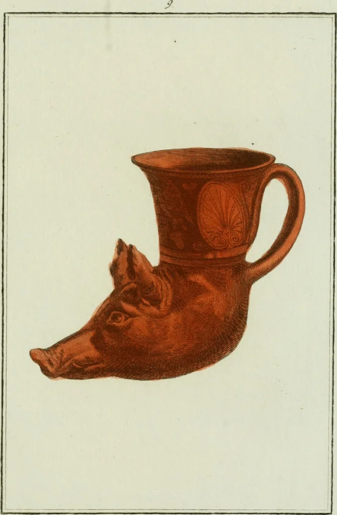 An illustration from Antiquités étrusques, grecques et romaines : ou les beaux vases étrusques, grecs et romains, et les peintures rendues avec les couleurs qui leur sont propres, 1787, leaf 162