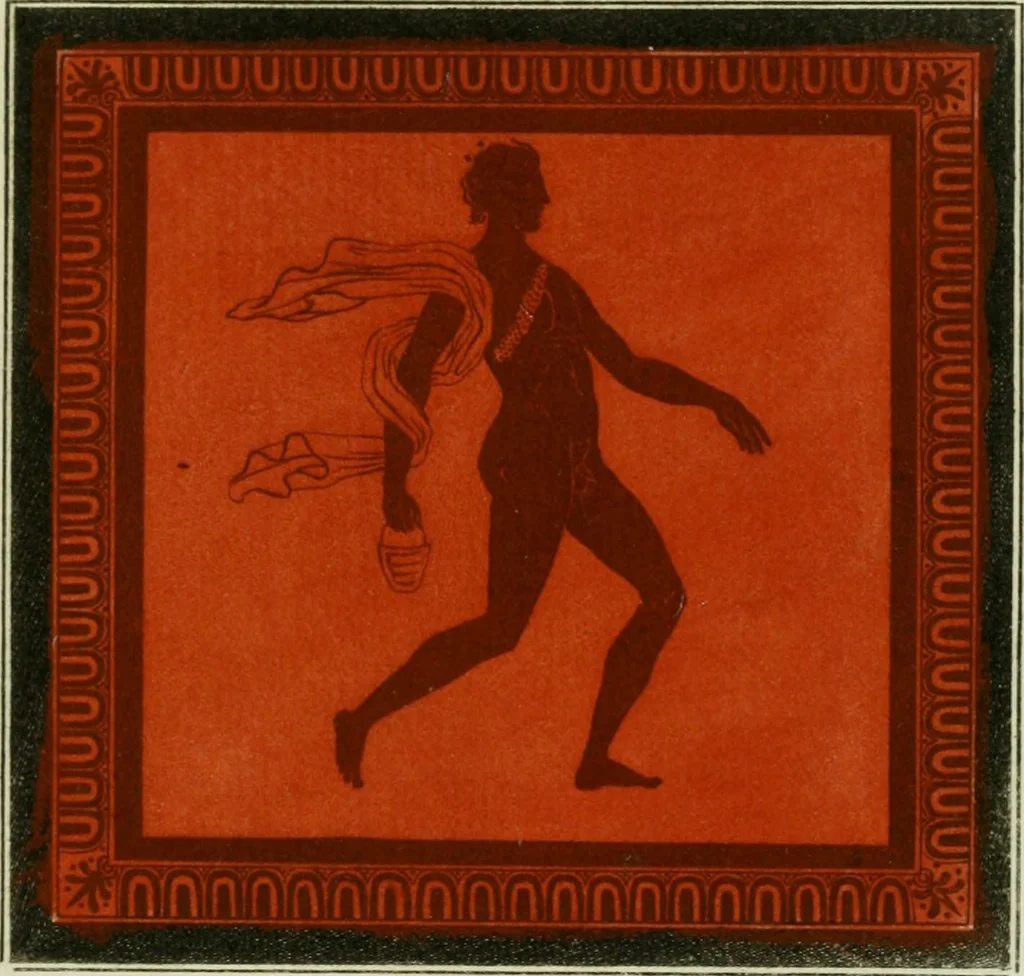 An illustration from Antiquités étrusques, grecques et romaines : ou les beaux vases étrusques, grecs et romains, et les peintures rendues avec les couleurs qui leur sont propres, 1787, leaf 168