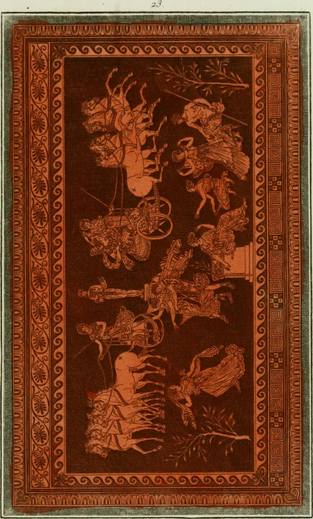 An illustration from Antiquités étrusques, grecques et romaines : ou les beaux vases étrusques, grecs et romains, et les peintures rendues avec les couleurs qui leur sont propres, 1787, leaf 190
