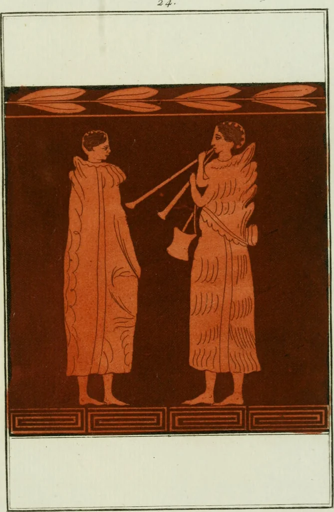 An illustration from Antiquités étrusques, grecques et romaines : ou les beaux vases étrusques, grecs et romains, et les peintures rendues avec les couleurs qui leur sont propres, 1787, leaf 192