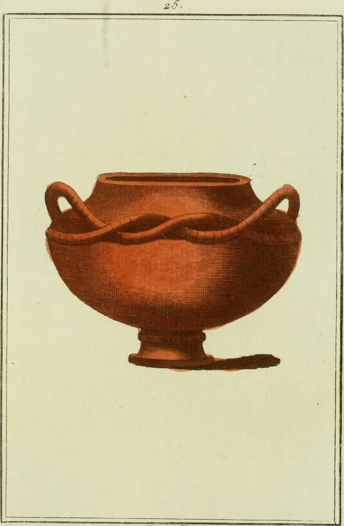 An illustration from Antiquités étrusques, grecques et romaines : ou les beaux vases étrusques, grecs et romains, et les peintures rendues avec les couleurs qui leur sont propres, 1787, leaf 194