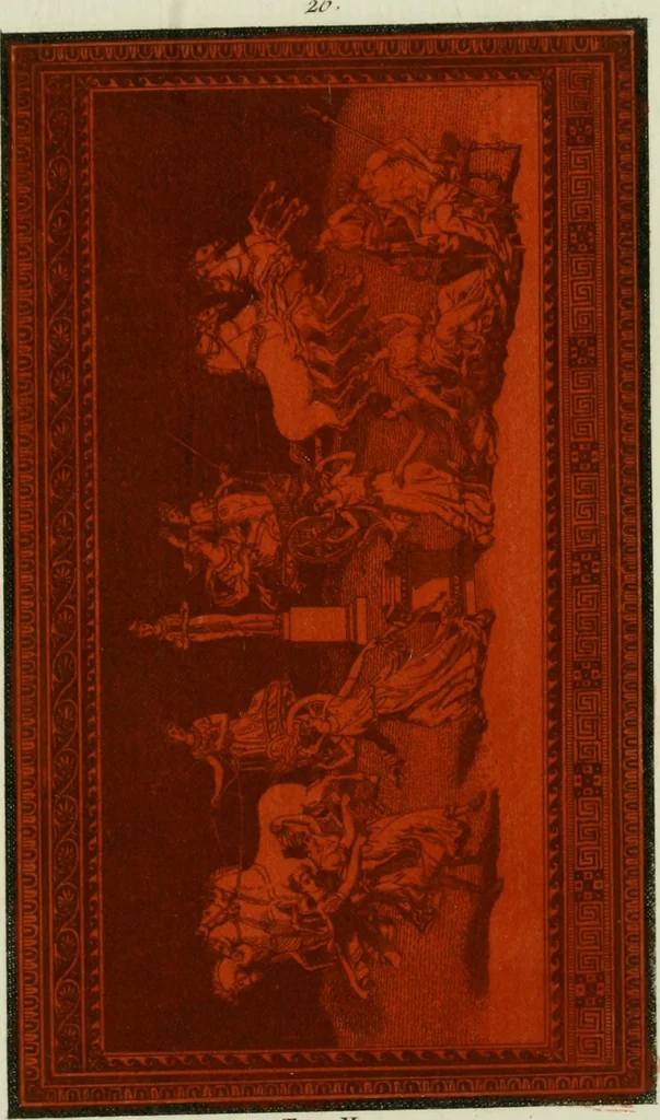 An illustration from Antiquités étrusques, grecques et romaines : ou les beaux vases étrusques, grecs et romains, et les peintures rendues avec les couleurs qui leur sont propres, 1787, leaf 196
