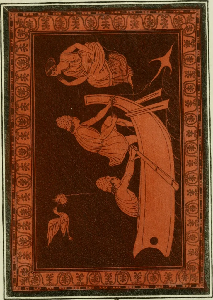 An illustration from Antiquités étrusques, grecques et romaines : ou les beaux vases étrusques, grecs et romains, et les peintures rendues avec les couleurs qui leur sont propres, 1787, leaf 202