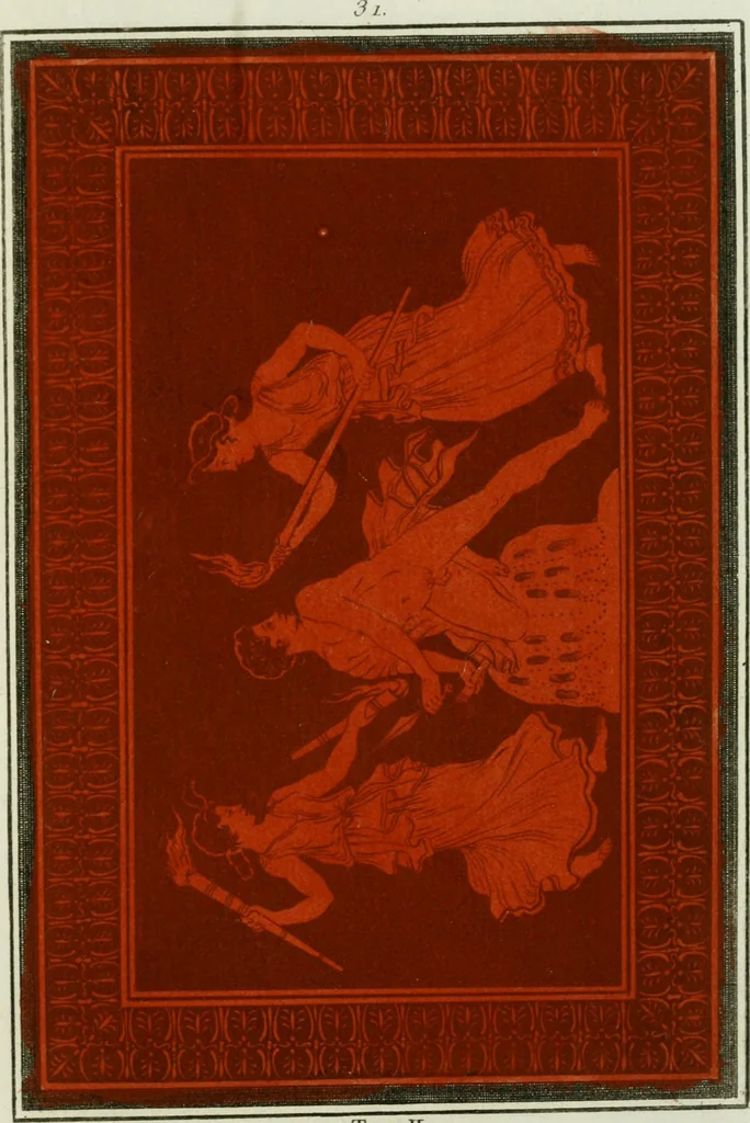An illustration from Antiquités étrusques, grecques et romaines : ou les beaux vases étrusques, grecs et romains, et les peintures rendues avec les couleurs qui leur sont propres, 1787, leaf 206