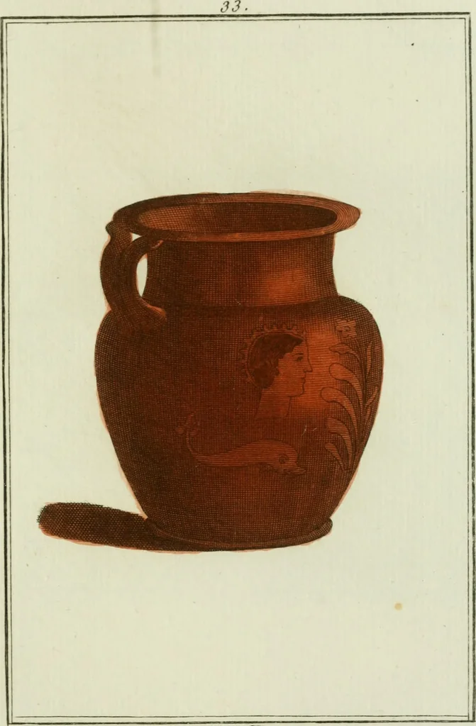An illustration from Antiquités étrusques, grecques et romaines : ou les beaux vases étrusques, grecs et romains, et les peintures rendues avec les couleurs qui leur sont propres, 1787, leaf 210