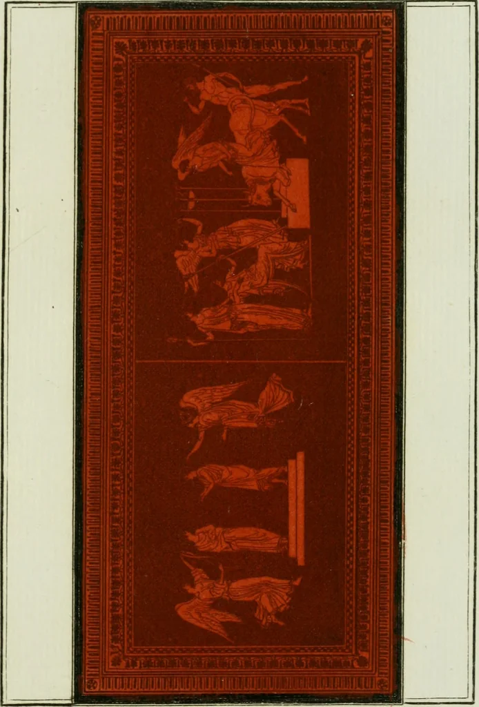 An illustration from Antiquités étrusques, grecques et romaines : ou les beaux vases étrusques, grecs et romains, et les peintures rendues avec les couleurs qui leur sont propres, 1787, leaf 214