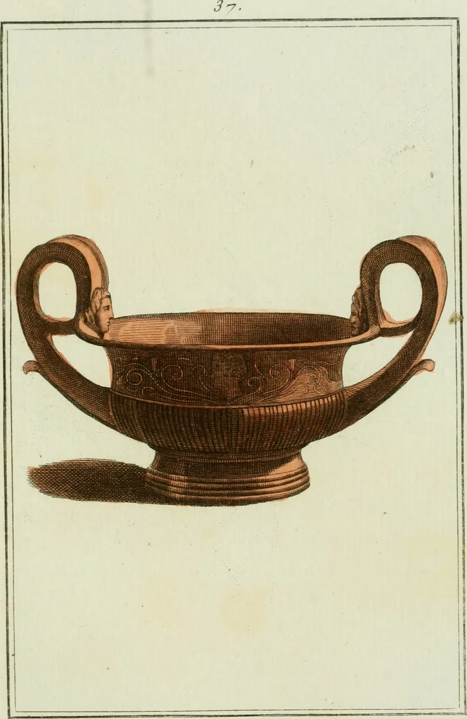An illustration from Antiquités étrusques, grecques et romaines : ou les beaux vases étrusques, grecs et romains, et les peintures rendues avec les couleurs qui leur sont propres, 1787, leaf 218