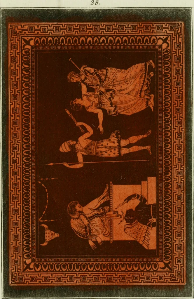 An illustration from Antiquités étrusques, grecques et romaines : ou les beaux vases étrusques, grecs et romains, et les peintures rendues avec les couleurs qui leur sont propres, 1787, leaf 220