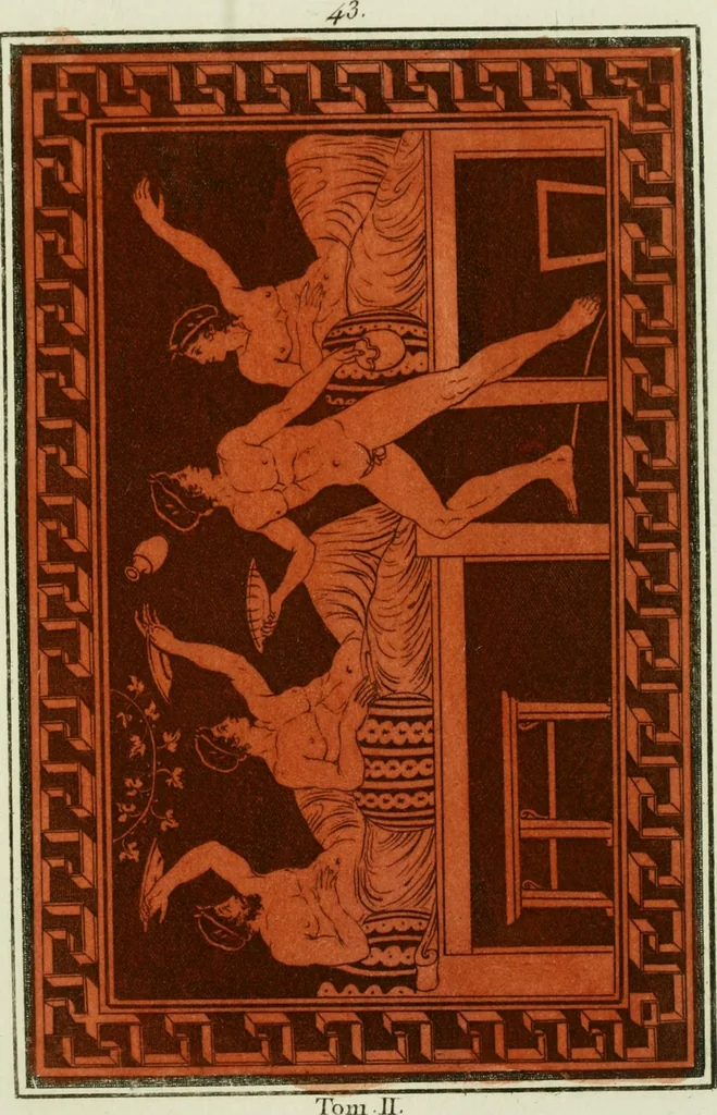 An illustration from Antiquités étrusques, grecques et romaines : ou les beaux vases étrusques, grecs et romains, et les peintures rendues avec les couleurs qui leur sont propres, 1787, leaf 230