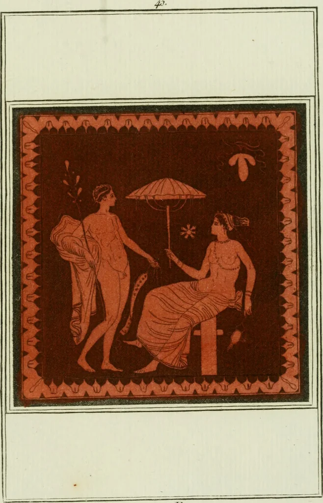 An illustration from Antiquités étrusques, grecques et romaines : ou les beaux vases étrusques, grecs et romains, et les peintures rendues avec les couleurs qui leur sont propres, 1787, leaf 234