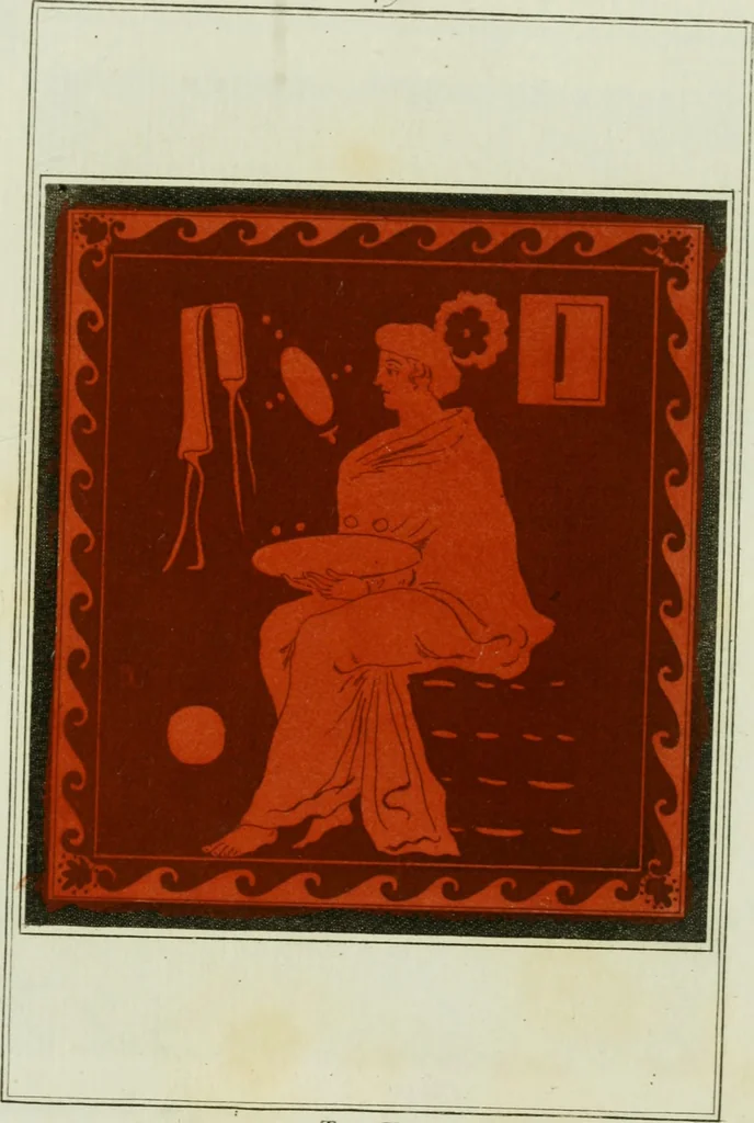 An illustration from Antiquités étrusques, grecques et romaines : ou les beaux vases étrusques, grecs et romains, et les peintures rendues avec les couleurs qui leur sont propres, 1787, leaf 242