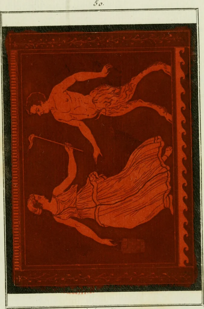 An illustration from Antiquités étrusques, grecques et romaines : ou les beaux vases étrusques, grecs et romains, et les peintures rendues avec les couleurs qui leur sont propres, 1787, leaf 244