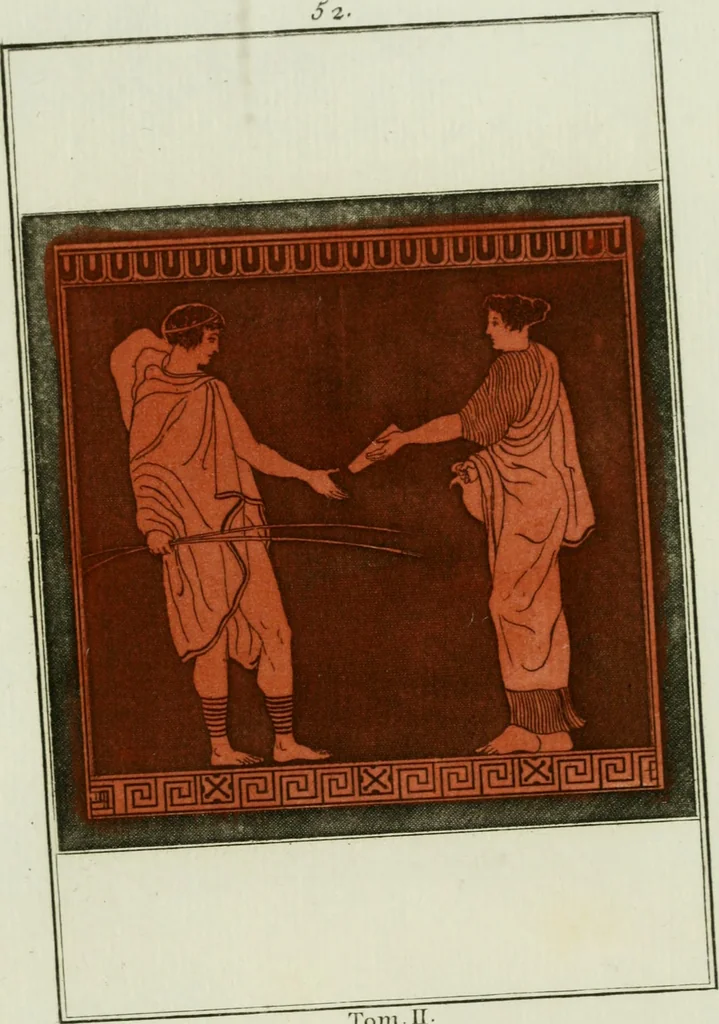 An illustration from Antiquités étrusques, grecques et romaines : ou les beaux vases étrusques, grecs et romains, et les peintures rendues avec les couleurs qui leur sont propres, 1787, leaf 248