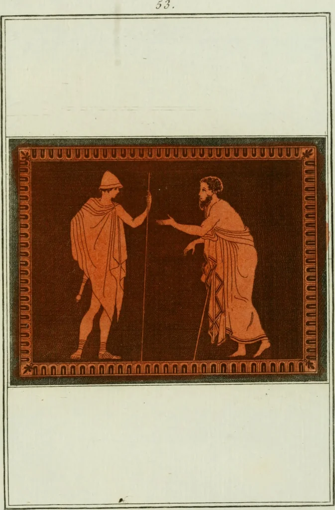 An illustration from Antiquités étrusques, grecques et romaines : ou les beaux vases étrusques, grecs et romains, et les peintures rendues avec les couleurs qui leur sont propres, 1787, leaf 250