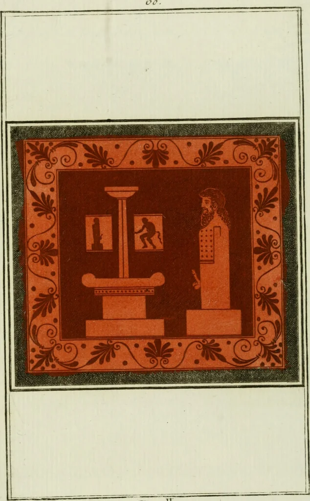 An illustration from Antiquités étrusques, grecques et romaines : ou les beaux vases étrusques, grecs et romains, et les peintures rendues avec les couleurs qui leur sont propres, 1787, leaf 264