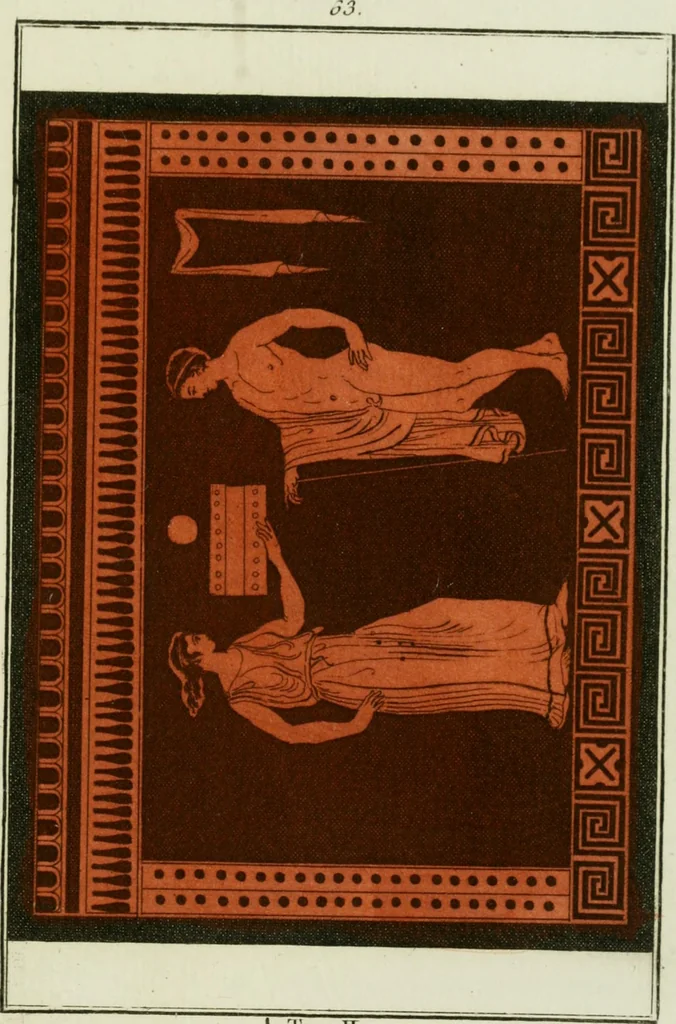 An illustration from Antiquités étrusques, grecques et romaines : ou les beaux vases étrusques, grecs et romains, et les peintures rendues avec les couleurs qui leur sont propres, 1787, leaf 270