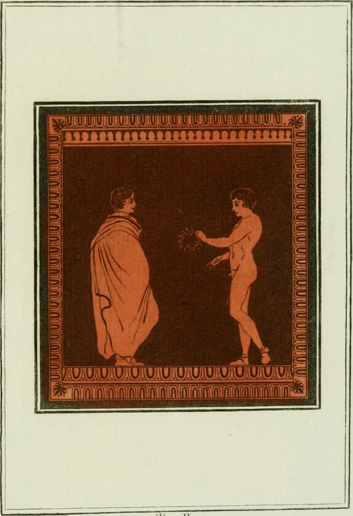 An illustration from Antiquités étrusques, grecques et romaines : ou les beaux vases étrusques, grecs et romains, et les peintures rendues avec les couleurs qui leur sont propres, 1787, leaf 274