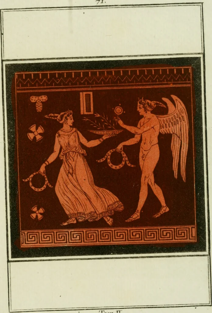 An illustration from Antiquités étrusques, grecques et romaines : ou les beaux vases étrusques, grecs et romains, et les peintures rendues avec les couleurs qui leur sont propres, 1787, leaf 286