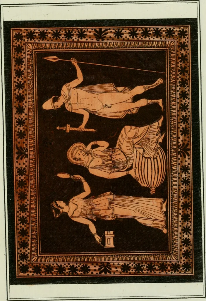 An illustration from Antiquités étrusques, grecques et romaines : ou les beaux vases étrusques, grecs et romains, et les peintures rendues avec les couleurs qui leur sont propres, 1787, leaf 162