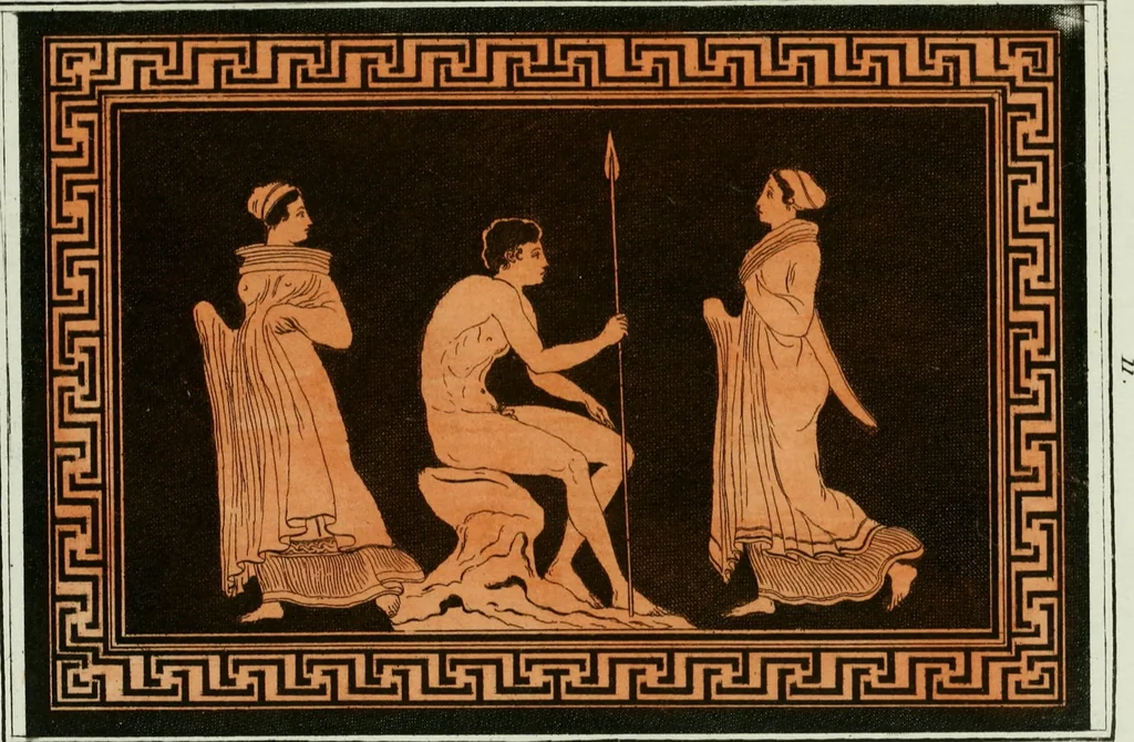 An illustration from Antiquités étrusques, grecques et romaines : ou les beaux vases étrusques, grecs et romains, et les peintures rendues avec les couleurs qui leur sont propres, 1787, leaf 174