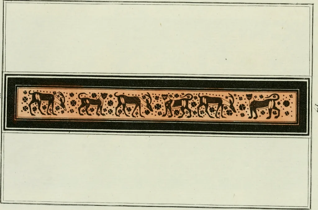 An illustration from Antiquités étrusques, grecques et romaines : ou les beaux vases étrusques, grecs et romains, et les peintures rendues avec les couleurs qui leur sont propres, 1787, leaf 186