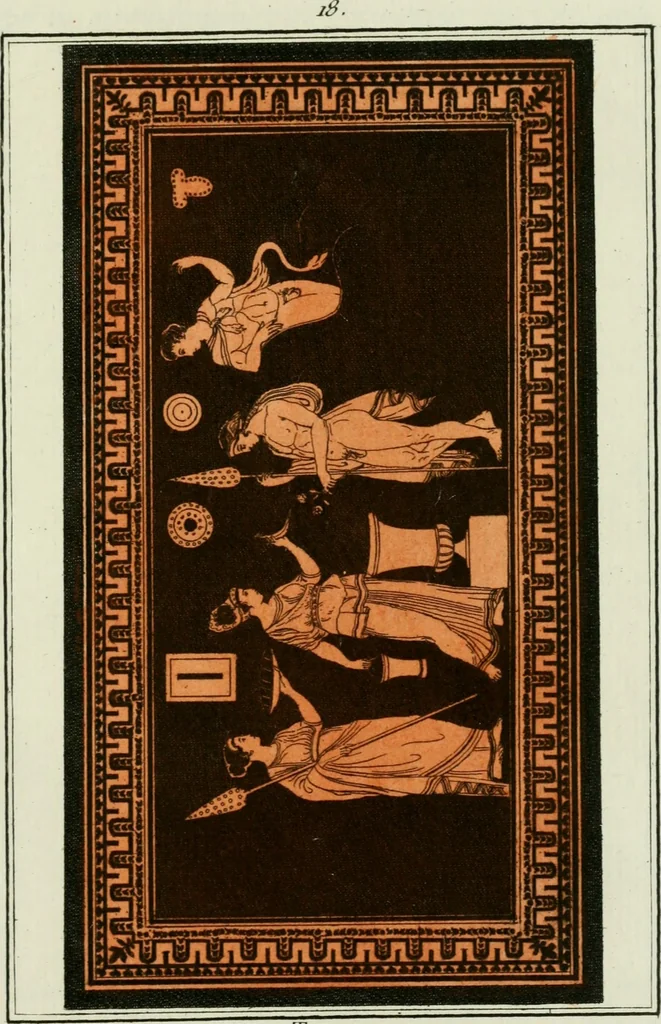 An illustration from Antiquités étrusques, grecques et romaines : ou les beaux vases étrusques, grecs et romains, et les peintures rendues avec les couleurs qui leur sont propres, 1787, leaf 188