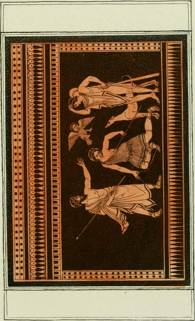 An illustration from Antiquités étrusques, grecques et romaines : ou les beaux vases étrusques, grecs et romains, et les peintures rendues avec les couleurs qui leur sont propres, 1787, leaf 194