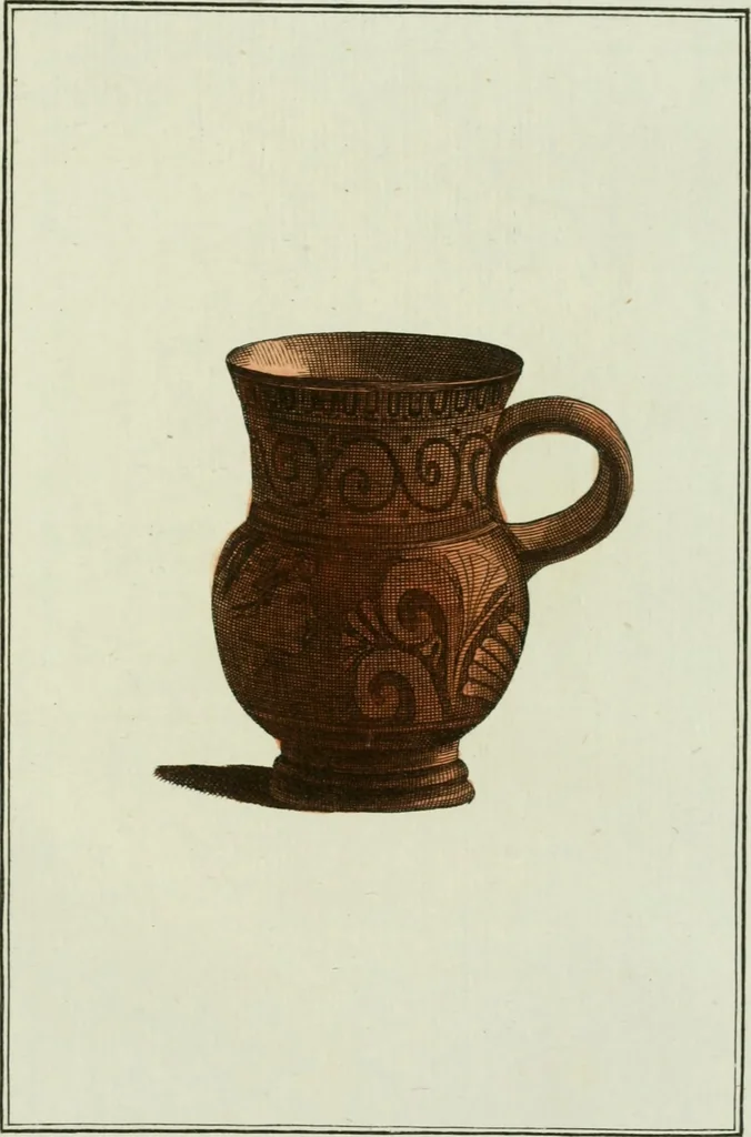 An illustration from Antiquités étrusques, grecques et romaines : ou les beaux vases étrusques, grecs et romains, et les peintures rendues avec les couleurs qui leur sont propres, 1787, leaf 196